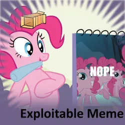 Size: 1024x1024 | Tagged: artist needed, safe, artist:capnpea, derpibooru import, pinkie pie, earth pony, pony, box, hand, image, nope, png, text, wat