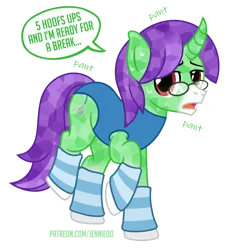 Size: 900x990 | Tagged: safe, artist:jennieoo, derpibooru import, oc, oc:crescent star, crystal pony, pony, unicorn, commission, glasses, image, png, simple background, solo, sports, transparent background, vector, warm up, warmup suit