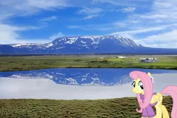 Size: 1600x1067 | Tagged: safe, artist:jaredking779, artist:luckreza8, derpibooru import, fluttershy, pegasus, pony, clothes, earmuffs, female, iceland, image, irl, jpeg, mare, mountain, mountain range, photo, ponies in real life, solo, sweater