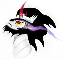 Size: 3059x2883 | Tagged: safe, artist:count adramélekh sear, derpibooru import, king sombra, pony, unicorn, bust, glow, glowing eyes, horn, image, jpeg, male, simple background, solo, stallion, the crystal empire 10th anniversary, traditional art, white background