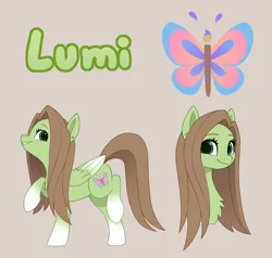 Size: 1368x1303 | Tagged: safe, artist:luminousdazzle, derpibooru import, oc, oc:lumi, unofficial characters only, pegasus, pony, colored wings, cutie mark, ear piercing, female, freckles, gradient hooves, gradient wings, image, long mane, looking at you, mare, pegasus oc, piercing, png, reference sheet, smiling, smiling at you, solo, wings