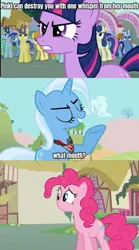 Size: 833x1501 | Tagged: safe, derpibooru import, edit, edited screencap, screencap, bon bon, carrot top, comet tail, golden harvest, lyra heartstrings, minuette, pinkie pie, sweetie drops, twilight sparkle, earth pony, pony, unicorn, magic duel, alicorn amulet, caption, comic, doctor strange, doctor strange in the multiverse of madness, image, image macro, jpeg, marvel, marvel cinematic universe, no mouth, no nose, screencap comic, text, this will end in death, unicorn twilight