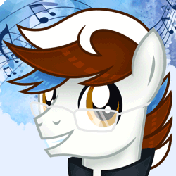 Size: 500x500 | Tagged: safe, artist:jennieoo, derpibooru import, oc, oc:soul beat, pegasus, pony, animated, avatar, blinking, commission, gif, glasses, icon, image, looking at you, simple background, smiling, smiling at you, solo, vector