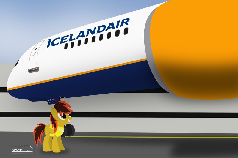 Size: 4096x2726 | Tagged: safe, artist:indonesiarailroadpht, derpibooru import, oc, oc:ace swift, unofficial characters only, pegasus, pony, airport, boeing 757, engine, icelandair, image, jpeg, plane