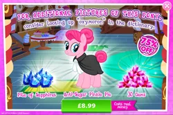 Size: 1956x1301 | Tagged: safe, derpibooru import, idw, official, pinkie pie, earth pony, pony, advertisement, anti-sugar league, anti-sugar pinkie pie, costs real money, english, female, gameloft, gameloft interpretation, gem, idw showified, image, jpeg, mare, numbers, sale, solo, solo focus, text