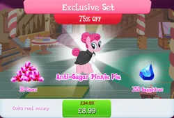 Size: 1266x860 | Tagged: safe, derpibooru import, idw, official, pinkie pie, earth pony, pony, anti-sugar league, anti-sugar pinkie pie, bundle, costs real money, english, female, gameloft, gameloft interpretation, gem, idw showified, image, jpeg, mare, numbers, sale, solo, solo focus, table, text