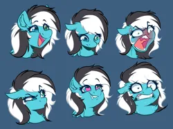 Size: 3464x2596 | Tagged: safe, artist:witchtaunter, derpibooru import, oc, pegasus, pony, chest fluff, commission, ear fluff, emotes, emotions, eye clipping through hair, female, happy, heart, heart eyes, image, looking down, mare, open mouth, png, red face, sad, scared, simple background, smiling, solo, suspicious, sweat, wingding eyes, yelling