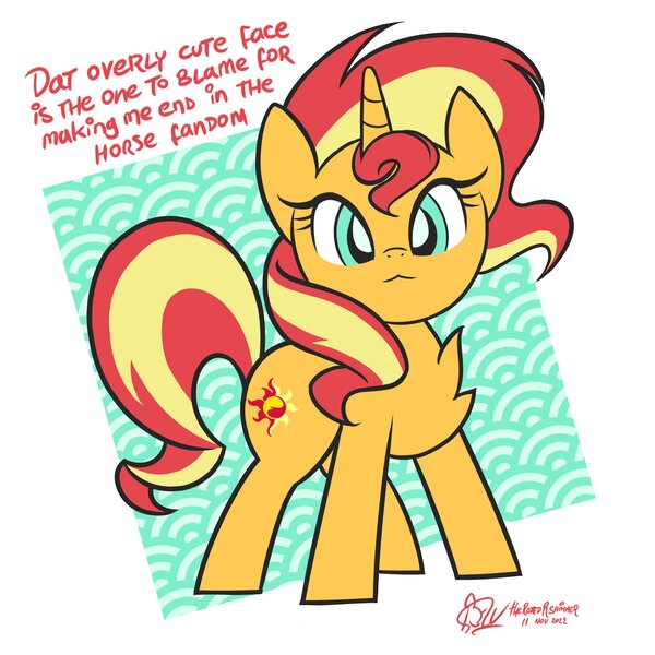 Size: 1920x1920 | Tagged: safe, artist:theratedrshimmer, derpibooru import, sunset shimmer, pony, unicorn, chest fluff, cute, frame, image, jpeg, looking at you, passepartout, shimmerbetes, simple background, solo, white background