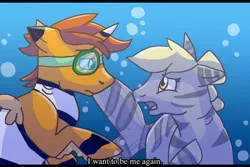 Size: 1024x683 | Tagged: safe, artist:thewolfpack15, derpibooru import, derpy hooves, doctor whooves, time turner, earth pony, hybrid, merpony, pegasus, pony, seapony (g4), bubble, crepuscular rays, dialogue, digital art, diving, female, horn, image, jpeg, looking at each other, looking at someone, male, mare, ocean, open mouth, seaponified, species swap, stallion, sunlight, swimming, underwater, water, wings, yellow eyes, yellow mane