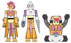 Size: 3000x1847 | Tagged: artist needed, safe, derpibooru import, apple bloom, scootaloo, sweetie belle, robot, cutie mark crusaders, getter robo, image, looking at you, mecha, older, older apple bloom, older cmc, older scootaloo, older sweetie belle, png, simple background, transparent background