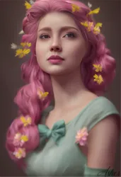 Size: 3328x4864 | Tagged: safe, artist:my-little-pop-artist, derpibooru import, machine learning assisted, fluttershy, human, clothes, female, flower, flower in hair, humanized, image, png, realistic, solo