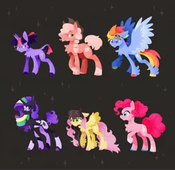 Size: 4096x3975 | Tagged: safe, artist:pastacrylic, derpibooru import, applejack, fluttershy, pinkie pie, rainbow dash, rarity, twilight sparkle, earth pony, pegasus, pony, unicorn, alternate design, gray background, image, jpeg, mane six, redesign, simple background, twitterina design