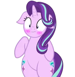 Size: 5044x5208 | Tagged: safe, alternate version, artist:duskyzombie, derpibooru import, starlight glimmer, pony, unicorn, bipedal, blushing, both cutie marks, cute, female, floppy ears, frown, glimmerbetes, image, mare, png, raised leg, simple background, solo, transparent background, wide hips