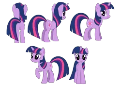 Size: 4961x3508 | Tagged: safe, artist:culu-bluebeaver, derpibooru import, twilight sparkle, pony, unicorn, season 1, butt, digital, female, image, plot, png, reference, reference sheet, simple background, smiling, solo, transparent background, unicorn twilight, vector