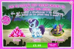 Size: 1962x1300 | Tagged: safe, derpibooru import, idw, official, crystal (character), kelpie, advertisement, bush, costs real money, english, female, gameloft, gem, idw showified, image, implied adagio dazzle, implied aria blaze, implied sonata dusk, jpeg, numbers, sale, solo, solo focus, statue, text