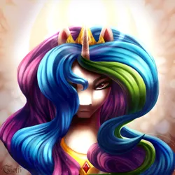 Size: 3000x3000 | Tagged: safe, artist:runettamontbelle, derpibooru import, princess celestia, alicorn, pony, female, image, jpeg, my little pony, solo