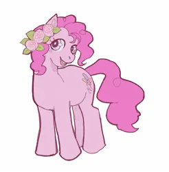 Size: 1524x1548 | Tagged: safe, artist:toffee_32, derpibooru import, pinkie pie, earth pony, floral head wreath, flower, image, jpeg, no more ponies at source, simple background, solo, white background