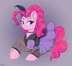 Size: 2720x2490 | Tagged: safe, artist:ske, derpibooru import, pinkie pie, earth pony, pony, choker, clothes, dress, female, fishnets, image, looking sideways, mare, png, saloon dress, saloon pinkie, simple background, solo