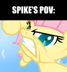 Size: 500x532 | Tagged: safe, artist:misterdavey, edit, screencap, fluttershy, spike, pegasus, pony, smile hd, abuse, action pose, angry, animation error, female, flutterrage, image, implied spike, implied spikeabuse, male, mare, offscreen character, offscreen male, op isn't even trying anymore, png, pov, solo, spikeabuse