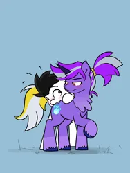 Size: 2278x3037 | Tagged: safe, artist:vipy, derpibooru import, oc, oc:vipy, earth pony, pony, unicorn, chomp, image, looking at each other, looking at someone, png, simple background