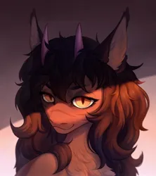 Size: 1920x2160 | Tagged: safe, artist:inarimayer, derpibooru import, oc, unofficial characters only, hybrid, pony, bust, commission, ear fluff, eyebrows, horn, image, jpeg, light, looking at you, multiple horns, portrait, slit pupils, stripes