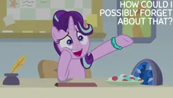 Size: 1920x1080 | Tagged: safe, derpibooru import, edit, edited screencap, editor:quoterific, screencap, starlight glimmer, student counsel, geode, image, inkwell, png, quill, solo, starlight's office