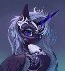 Size: 1983x2160 | Tagged: safe, artist:inarimayer, derpibooru import, oc, unofficial characters only, alicorn, pony, alicorn oc, commission, horn, image, jewelry, jpeg, magic, magic aura, markings, regalia, silver, slit pupils, solo, sparkles, tiara, wings