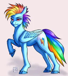 Size: 1012x1134 | Tagged: safe, artist:expireddeity, derpibooru import, rainbow dash, pegasus, pony, alternate hairstyle, female, grin, image, jpeg, mare, raised hoof, smiling, solo