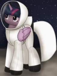 Size: 1096x1447 | Tagged: safe, artist:99999999000, derpibooru import, twilight sparkle, twilight sparkle (alicorn), alicorn, pony, astronaut, cropped, female, folded wings, image, mare, moon, png, solo, spacesuit, wings