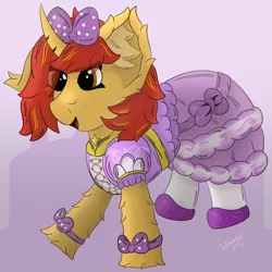 Size: 3000x3000 | Tagged: safe, artist:spiroudada, derpibooru import, oc, oc:knight hollow, unofficial characters only, pony, unicorn, bow, clothes, crossdressing, cute, dress, falling, image, jumping, male, png, purple, ribbon, shoes, simple background, skirt, smiling, solo, stallion