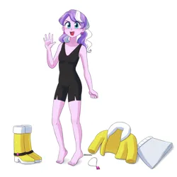 Size: 800x800 | Tagged: safe, artist:riouku, derpibooru import, diamond tiara, human, equestria girls, barefoot, boots, breasts, clothes, cute, diamondbetes, feet, female, image, jacket, jewelry, looking at you, necklace, open mouth, open smile, png, shoes, simple background, skirt, smiling, smiling at you, solo, swimsuit, waving at you, white background