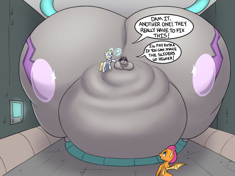 Size: 2138x1596 | Tagged: questionable, artist:ahobobo, derpibooru import, smolder, oc, oc:magna-save, pony, unicorn, series:big vr mishap, ass, belly, belly bed, belly expansion, big belly, bingo wings, blob, both cutie marks, butt, close-up, clothes, comic, dialogue, expansion, fat, female, future, growth, huge belly, huge butt, hyper, hyper butt, hyper obese, image, immobile, impossibly large belly, impossibly large butt, impossibly large everything, impossibly obese, impossibly wide ass, impossibly wide hips, impossibly wide thighs, jacket, large butt, mare, morbidly obese, nudity, obese, png, the ass was fat, thighs, virtual reality, wide hips