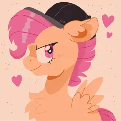 Size: 2048x2048 | Tagged: safe, artist:pastacrylic, derpibooru import, scootaloo, pegasus, pony, abstract background, baseball cap, cap, chest fluff, ear fluff, female, filly, foal, hat, image, jpeg, solo, spread wings, wings