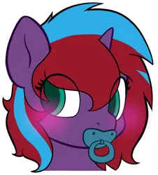 Size: 452x500 | Tagged: safe, artist:binkyroom, derpibooru import, oc, unicorn, abdl, blushing, image, looking away, pacifier, patreon, patreon reward, png, simple background, solo, sticker, transparent background