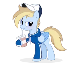 Size: 1230x1080 | Tagged: safe, artist:cstrawberrymilk, derpibooru import, oc, oc:terncode, unofficial characters only, pegasus, pony, cap, clothes, colored wings, drinking, female, hat, hoodie, image, mare, pegasus oc, png, simple background, solo, transparent background, two toned wings, wings