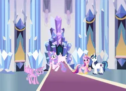 Size: 5192x3768 | Tagged: safe, artist:kiracatastic, derpibooru import, princess cadance, princess flurry heart, princess skyla, shining armor, alicorn, pony, unicorn, female, flying, image, indoors, male, mare, older, older flurry heart, png, stallion