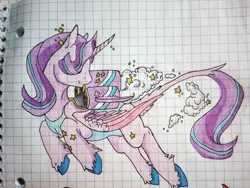 Size: 1030x776 | Tagged: safe, artist:durimelon, derpibooru import, part of a set, starlight glimmer, alicorn, alicornified, clothes, flying, image, jetpack, jpeg, leotard, race swap, starlicorn, traditional art, xk-class end-of-the-world scenario