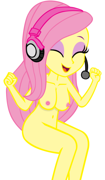 Size: 4678x8000 | Tagged: questionable, artist:laszlvfx, derpibooru import, edit, vector edit, fluttershy, equestria girls, areola, belly button, breasts, busty fluttershy, eyes closed, eyeshadow, female, headphones, image, makeup, nipples, nudity, png, simple background, smiling, solo, solo female, transparent background, vector