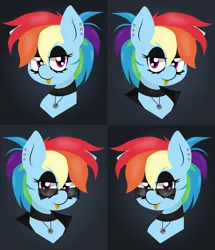 Size: 1282x1490 | Tagged: safe, artist:isaac_pony, derpibooru import, rainbow dash, pegasus, pony, female, glasses, gothic, heart, image, jewelry, mane, necklace, pentagram, piercing, png, rock, rocker, simple background, solo, tongue out, vector