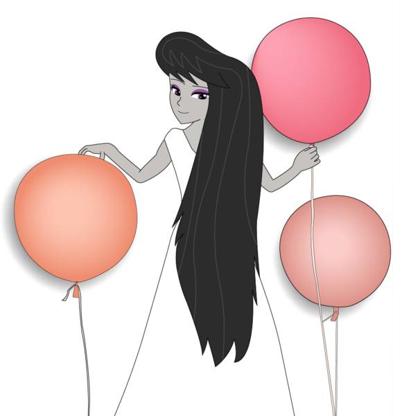 Size: 838x887 | Tagged: safe, artist:hakdurbin, derpibooru import, octavia melody, human, equestria girls, balloon, clothes, dress, image, long hair, looking at you, looking back, looking back at you, png, simple background, smiling, smiling at you, wedding dress, white background