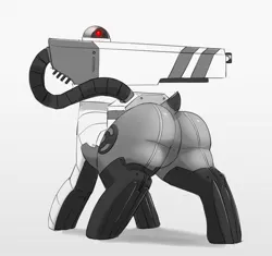 Size: 1500x1412 | Tagged: suggestive, artist:pabbley, derpibooru import, oc, ponified, unofficial characters only, gun pony, object pony, original species, pony, butt, female, gradient background, gun, image, jpeg, large butt, mare, plot, rear view, sentry, sentry gun, solo, weapon