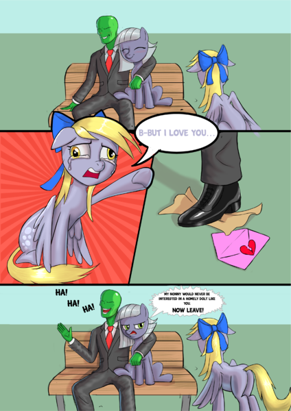 Size: 2481x3509 | Tagged: artist needed, safe, derpibooru import, derpy hooves, limestone pie, oc, oc:anon, human, pegasus, pony, butt, comic, crying, cuckold, cuckolding, female, image, mare, plot, png, romance, sitting, unrequited