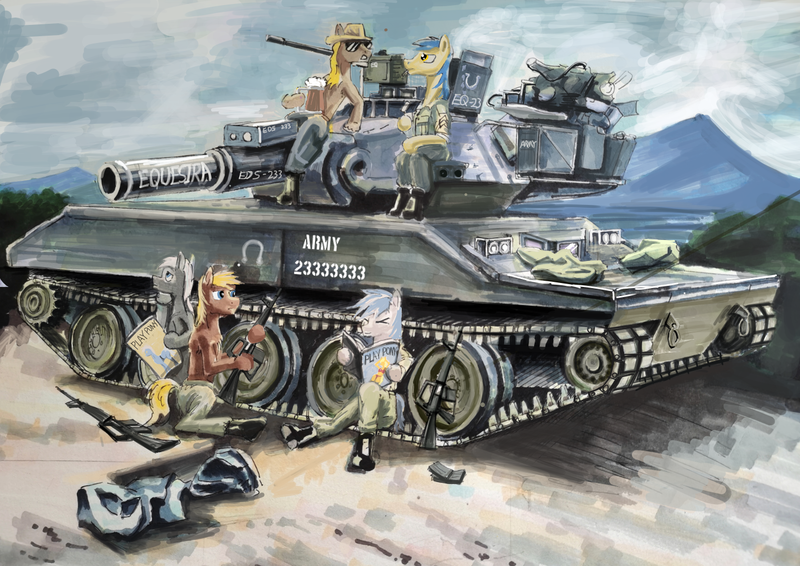 Size: 1414x1000 | Tagged: safe, artist:eds233, derpibooru import, earth pony, image, m551, military pony, png, tank (vehicle), war, weapon