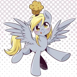 Size: 706x709 | Tagged: safe, artist:nekoshiei, derpibooru import, seven seas, derpy hooves, pegasus, pony, my little pony: the manga, cute, derpabetes, female, food, image, jpeg, mare, muffin, obligatory muffin, solo, tongue out