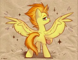 Size: 2700x2100 | Tagged: safe, artist:shelti, derpibooru import, spitfire, pegasus, pony, :p, butt, female, image, jpeg, looking at you, looking back, looking back at you, mare, solo, spread wings, tongue out, underhoof, wings