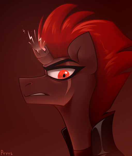 Size: 2000x2350 | Tagged: safe, artist:rtootb, derpibooru import, tempest shadow, pony, unicorn, my little pony: the movie, angry, female, g4, image, lightning, looking at you, magic, monochrome, png, red eyes, simple background, solo