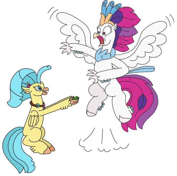 Size: 2886x2881 | Tagged: safe, artist:supahdonarudo, derpibooru import, princess skystar, queen novo, classical hippogriff, frog, hippogriff, my little pony: the movie, fear, female, holding, image, jewelry, jumping, mother and child, mother and daughter, necklace, png, scared, screaming, simple background, transparent background