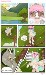 Size: 1988x3200 | Tagged: safe, artist:dozyarts, derpibooru import, discord, oc, oc:dozy, draconequus, pegasus, pony, comic:dozy, female, image, mare, png, tree