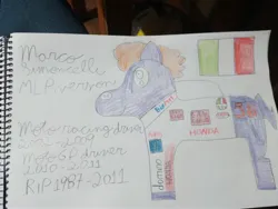 Size: 4000x3000 | Tagged: artist needed, safe, derpibooru import, ponified, earth pony, pony, clothes, curly hair, flag, image, italian, italian flag, italy, jpeg, marco simoncelli, memorial, moto gp, pencil drawing, photo, shirt, solo, traditional art