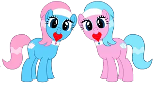 Size: 1380x760 | Tagged: safe, artist:ironwoodakacleanser, derpibooru import, aloe, lotus blossom, earth pony, pony, cute, duo, female, heart, hearts and hooves day, image, looking at you, mare, mouth hold, png, siblings, simple background, sisters, spa twins, standing, transparent background, vector